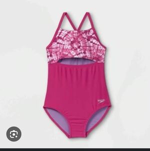 Speedo Kids Tie Dye Pink One Piece Swimming Suit Size Large